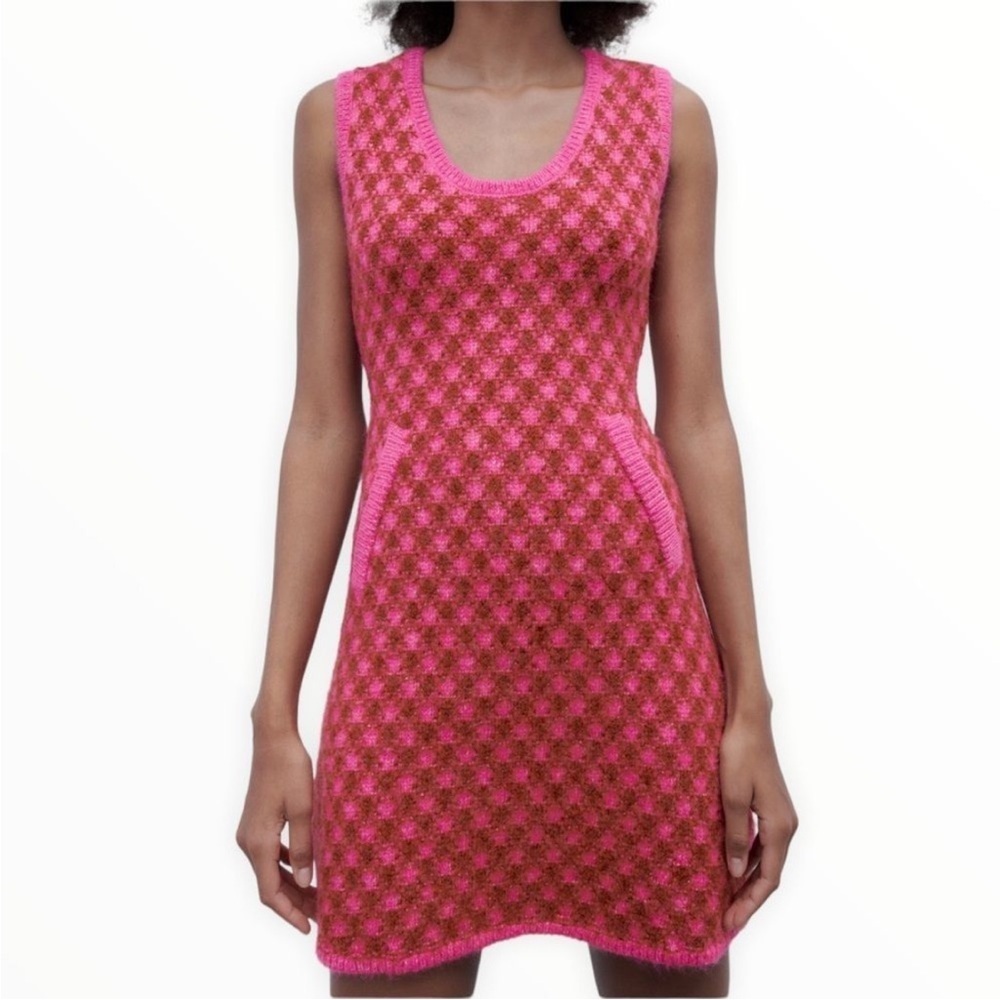 ZARA Women | Pink | PLAID KNIT DRESS - Picture 7 of 13